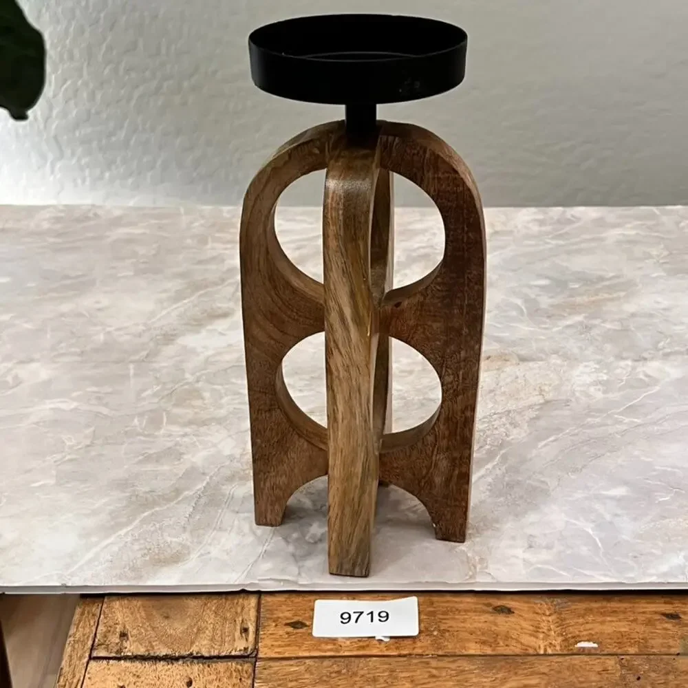 Split P Tall Geo Candle Holder Pillar Wood Metal Geometric Modern Minimalist